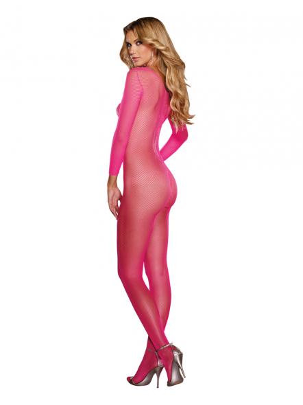 BODY STOCKING NEON PINK OPEN CROTCH O/S - Click Image to Close