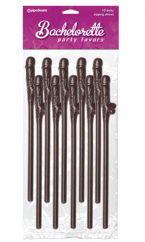 BACHELORETTE CHOCOLATE DICKY SIPPING STRAWS 10/PK - Click Image to Close