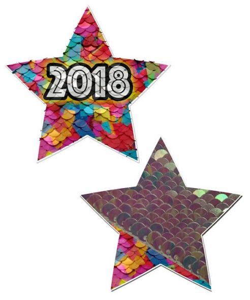 (D) PASTEASE HAPPY NEW YEARS 2 COLOR CHANGING SEQUIN STAR - Click Image to Close