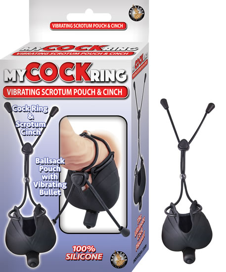 MY COCKRING VIBRATING SCROTUM POUCH & CINCH BLACK - Click Image to Close