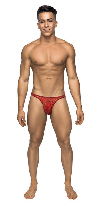BONG THONG STRETCH LACE RED L/XL - Click Image to Close