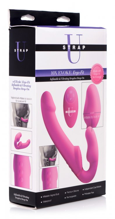 STRAP U 10X EVOKE ERGO-FIT INFLATABLE & VIBRATING STRAPLESS STRAP-ON - Click Image to Close