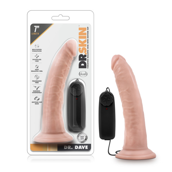 DR SKIN DR DAVE 7IN VIBRATING COCK W/ SUCTION CUP VANILLA - Click Image to Close