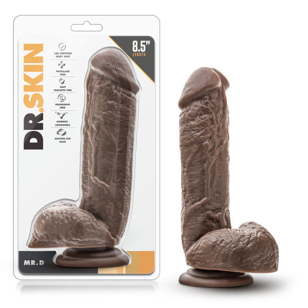 DR SKIN MR D 8.5IN DILDO W/ SUCTION CUP CHOCOLATE - Click Image to Close