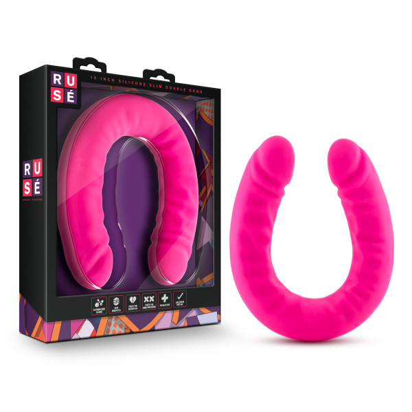 RUSE 18 SILICONE SLIM DOUBLE DONG HOT PINK " - Click Image to Close