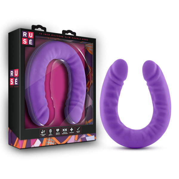 RUSE 18 SILICONE SLIM DOUBLE DONG PURPLE " - Click Image to Close
