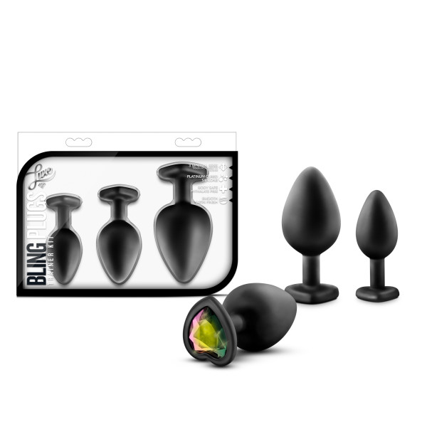 LUXE BLING PLUGS TRAINING KIT BLACK W/ RAINBOW GEMS - Click Image to Close