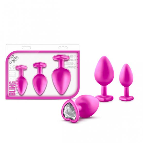 LUXE BLING PLUGS TRAINING KIT PINK W/WHITE GEMS - Click Image to Close