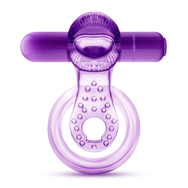 PLAY WITH ME LICK IT VIBRATING DOUBLE STRAP COCK RING PURPLE