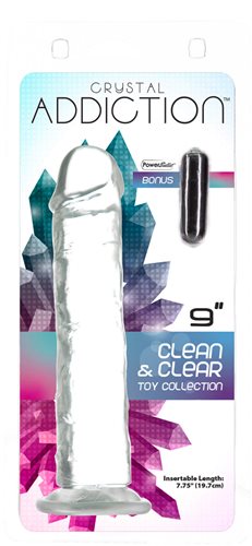 ADDICTION CRYSTAL 9 VERTICAL DONG CLEAR TPE W/ BULLET " - Click Image to Close