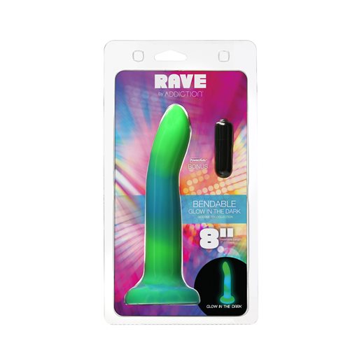 RAVE ADDICTION 8IN GLOW IN THE DARK DILDO BLUE/GREEN - Click Image to Close