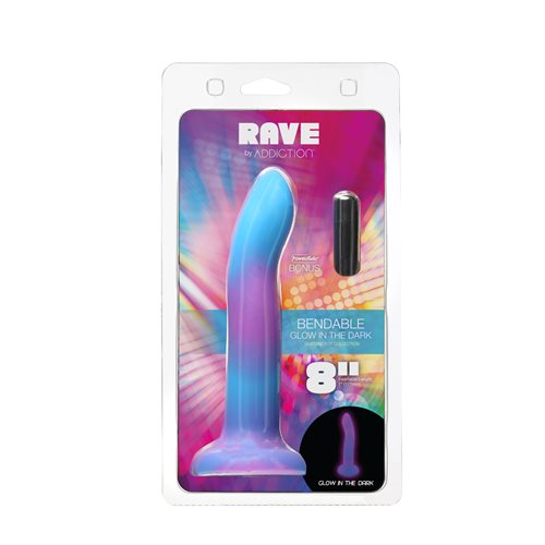 RAVE ADDICTION 8IN GLOW IN THE DARK DILDO BLUE/PURPLE - Click Image to Close