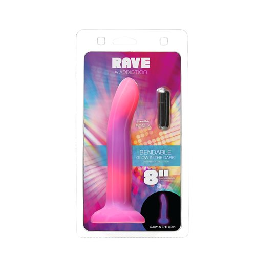 RAVE ADDICTION 8IN GLOW IN THE DARK DILDO PINK/PURPLE - Click Image to Close