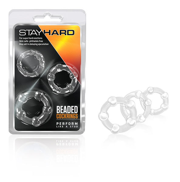 STAY HARD BEADED COCKRINGS 3PC CLEAR - Click Image to Close