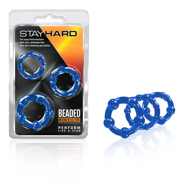 STAY HARD BEADED COCKRINGS 3PC SET BLUE - Click Image to Close