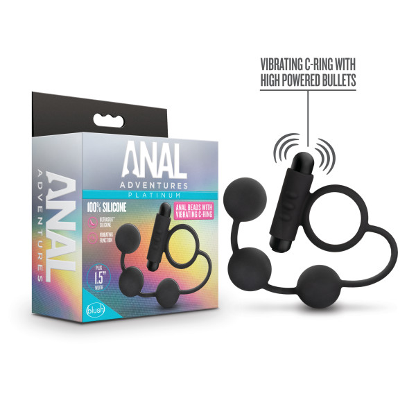 ANAL ADVENTURES PLATINUM ANAL BEADS W/ VIBRATING C RING - Click Image to Close