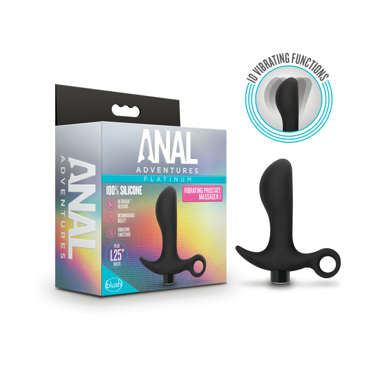 ANAL ADVENTURES PLATINUM SILICONE VIBRATING PROSTATE MASSAGER 1 BLACK - Click Image to Close
