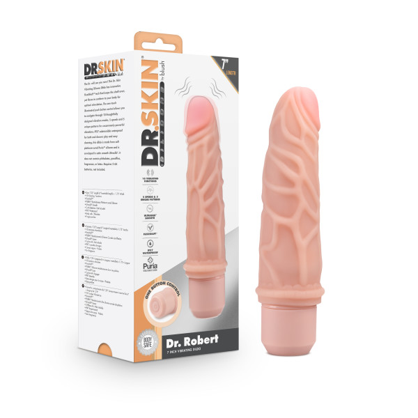 DR. SKIN SILICONE DR. ROBERT 7 IN VIBRATING DILDO BEIGE - Click Image to Close