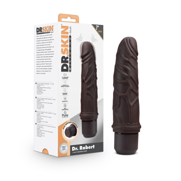 DR. SKIN SILICONE DR. ROBERT 7 IN VIBRATING DILDO BROWN - Click Image to Close