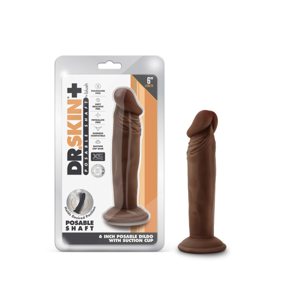 DR SKIN PLUS 6IN POSEABLE DILDO CHOCOLATE - Click Image to Close