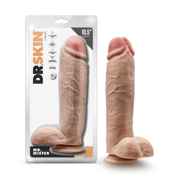 DR. SKIN DR. MISTER 10.5IN DILDO W/ BALLS BEIGE - Click Image to Close