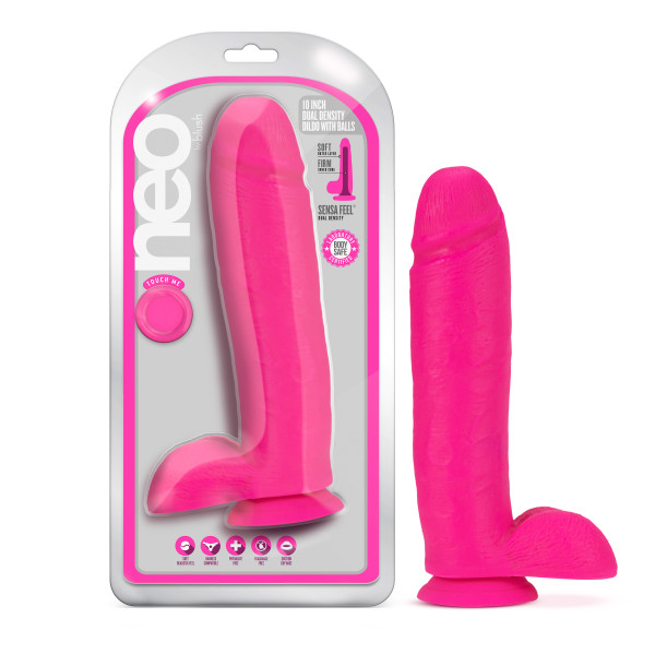 NEO 10IN DUAL DENSITY DILDO NEON PINK - Click Image to Close