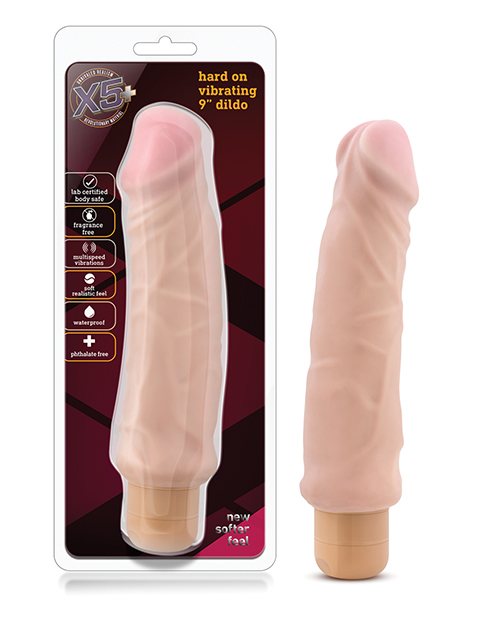 X5 9IN HARD ON VIB DILDO NATURAL - Click Image to Close
