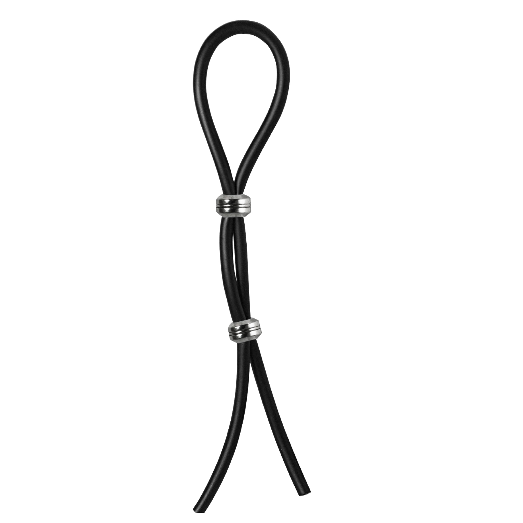 C-RING LASSO DOUBLE LASSO TWO SILVER BEADS SILICONE BLACK