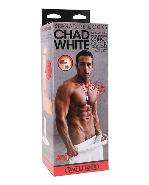 SIGNATURE COCKS CHAD WHITE 8.5 IN ULTRASKYN COCK W/ SUCTION CUP - Click Image to Close