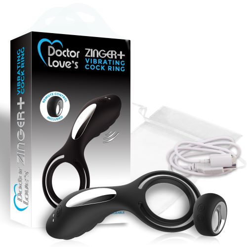 DOCTOR LOVE ZINGER+ VIBRATING RECHARGEABLE COCK RING W/ REMOTE BLACK - Click Image to Close
