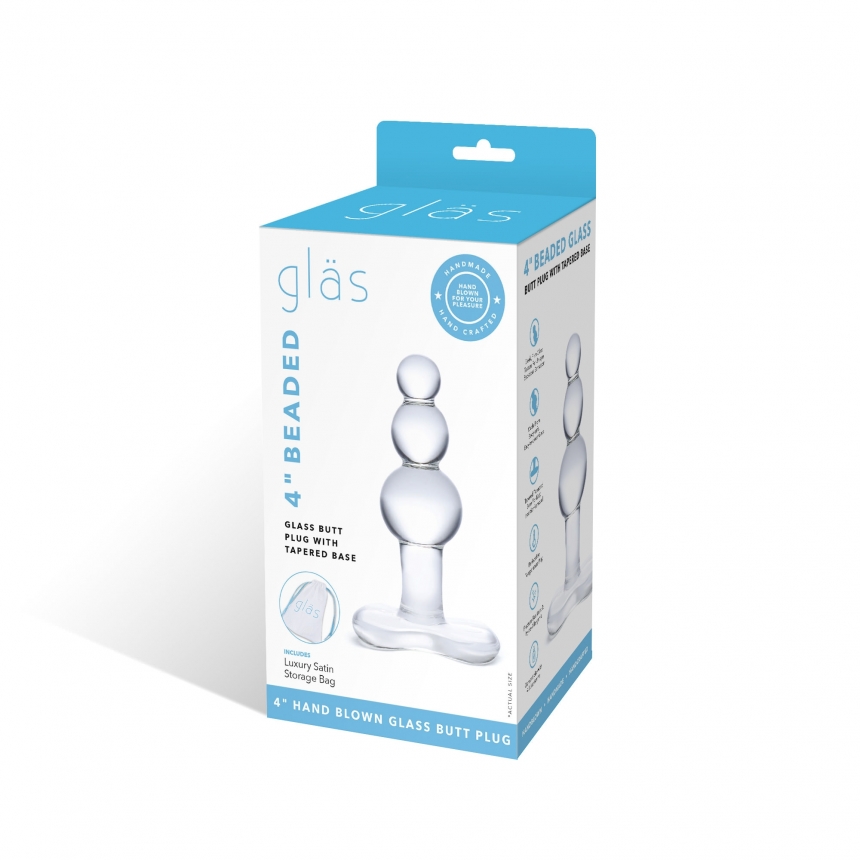GLAS 4 BEADED GLASS BUTT PLUG W/ TAPERED BASE " - Click Image to Close