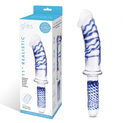 GLAS 11IN REALISTIC DOUBLE ENDED DILDO W/ HANDLE - Click Image to Close