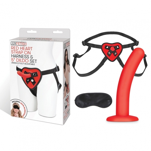 LUX FETISH RED HEART STRAP ON HARNESS & 5IN DILDO SET - Click Image to Close