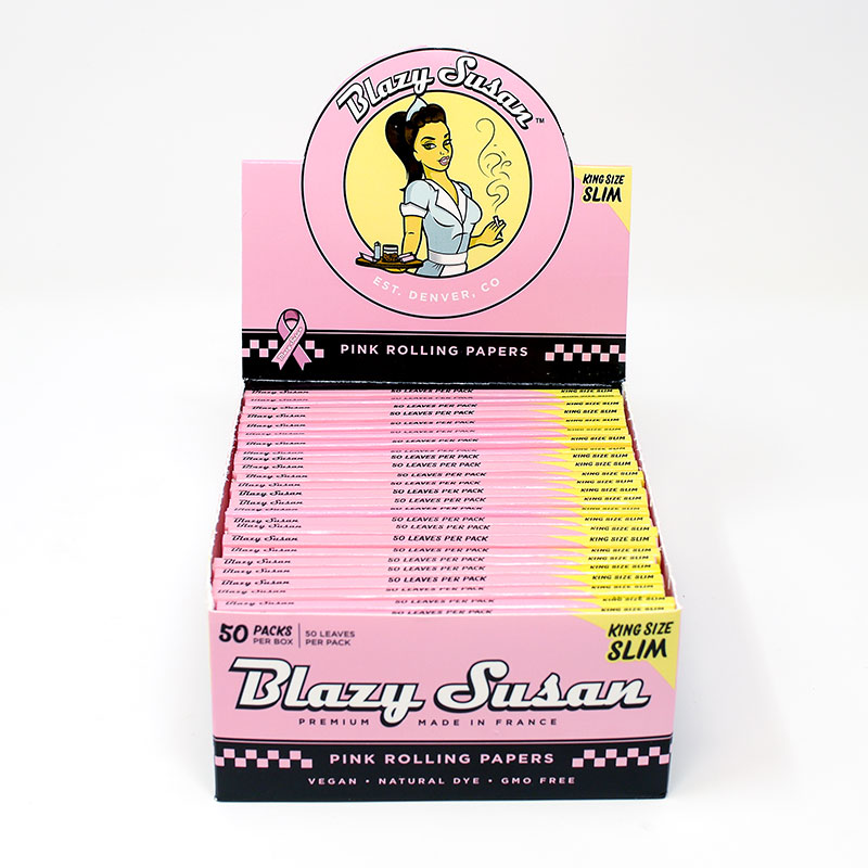 BLAZY SUSAN PINK ROLLING PAPER KING SIZE SLIM 50 PER BOX(NET) - Click Image to Close