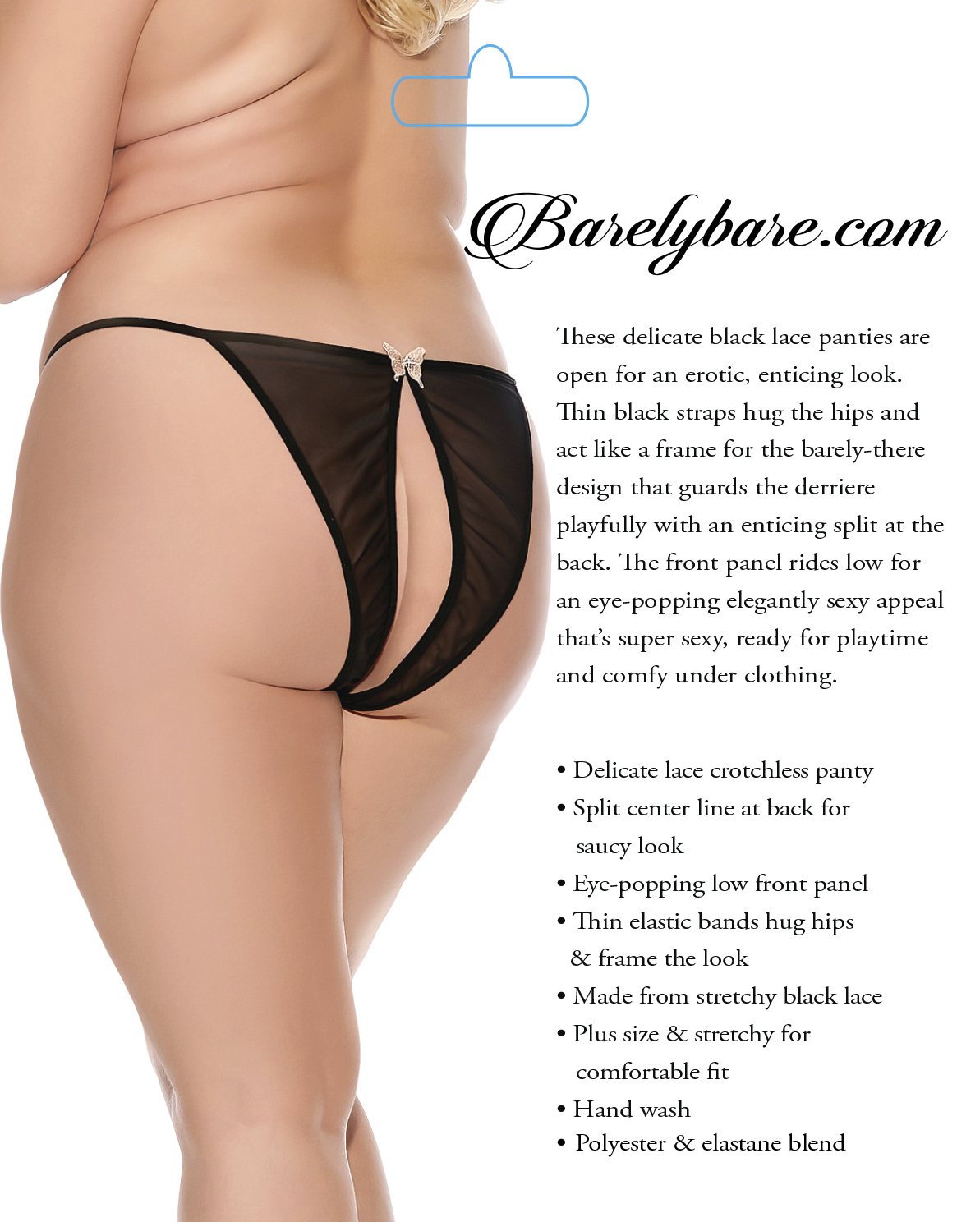 BARELY BARE LACE OPEN BACK PANTY Q/S - Click Image to Close