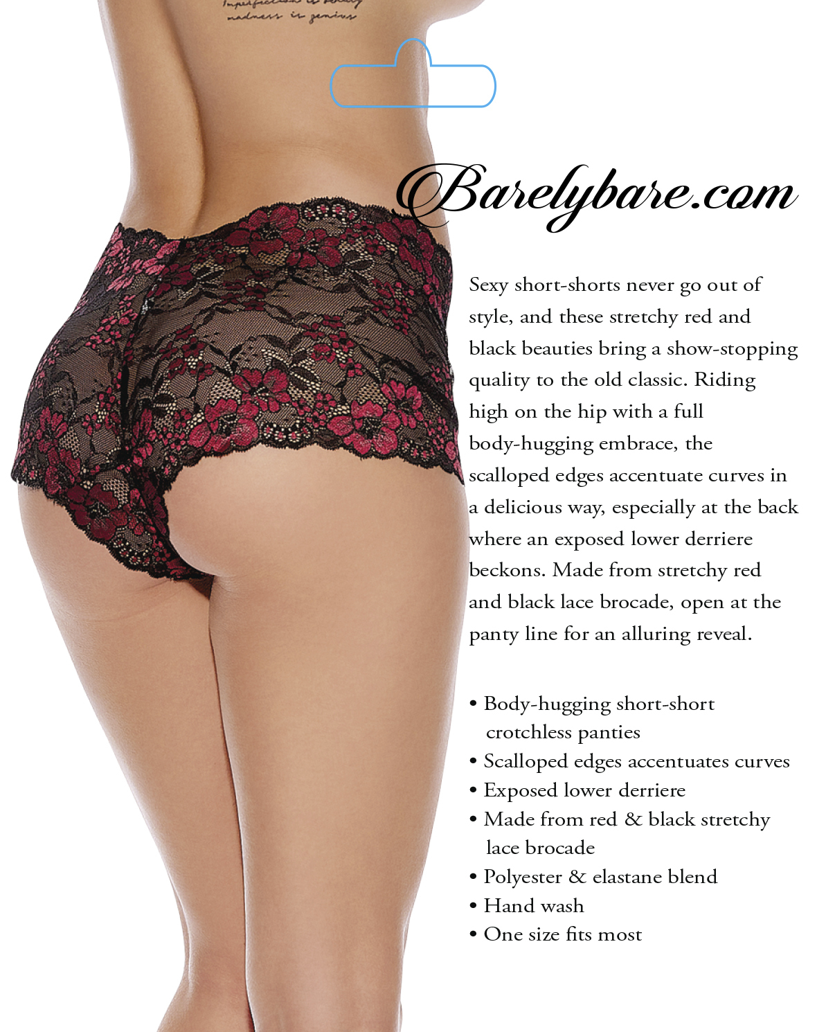 BARELY BARE OPEN LACE BOY SHORTS O/S - Click Image to Close