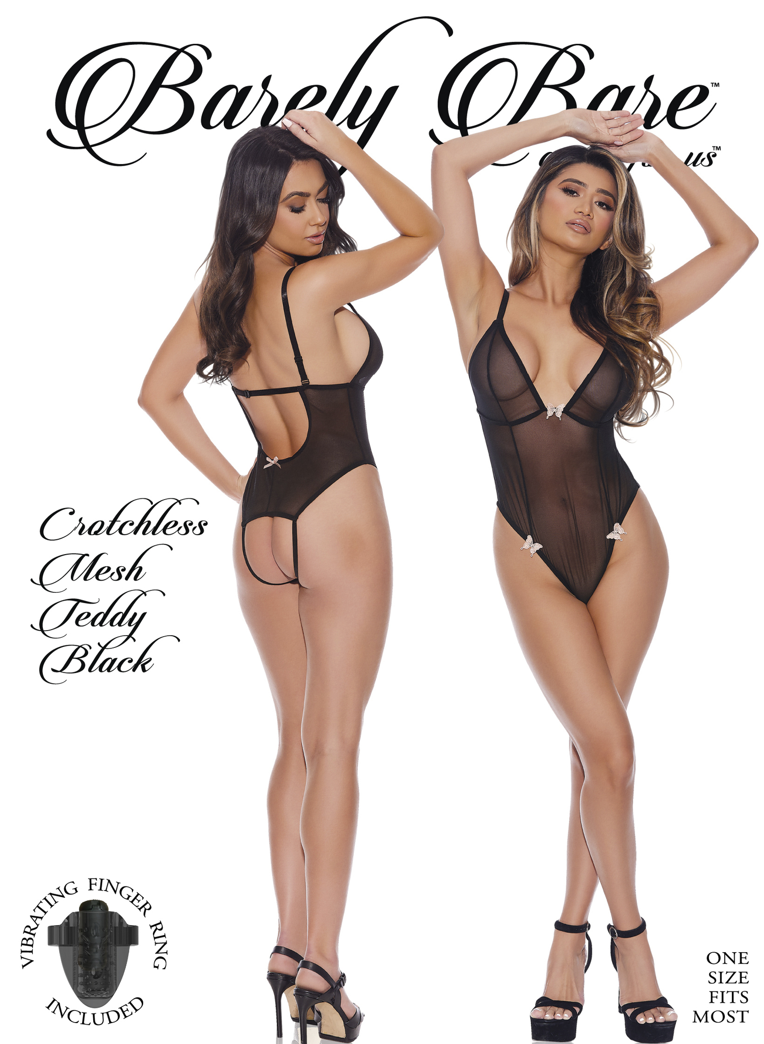 BARELY BARE CROTCHLESS MESH TEDDY BLACK O/S