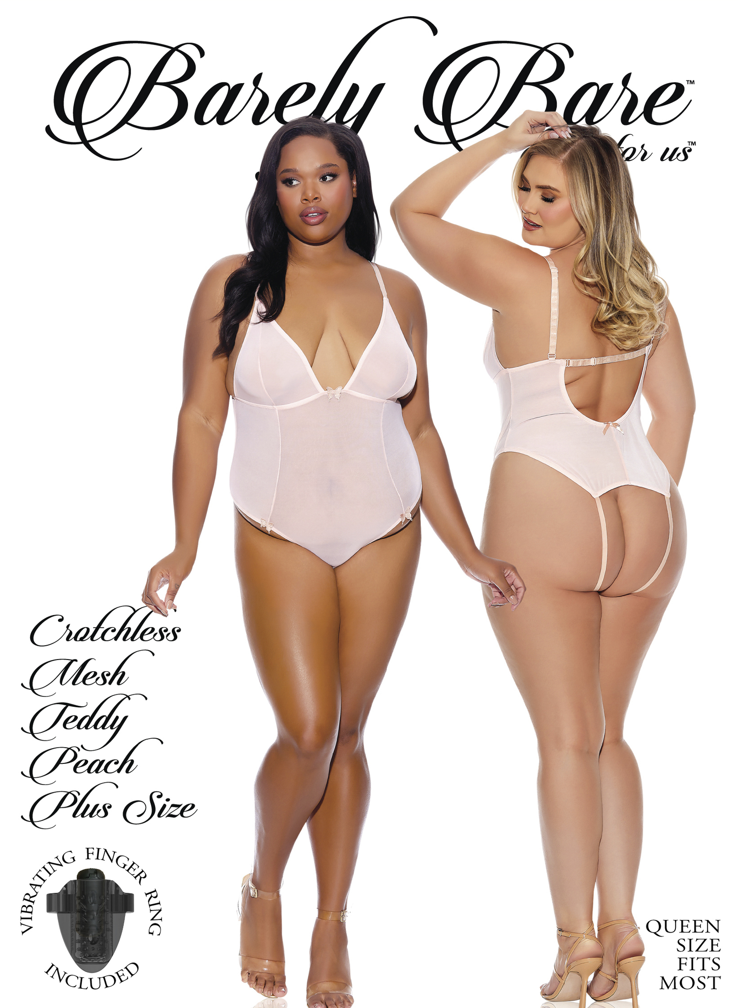BARELY BARE CROTCHLESS MESH TEDDY PEACH Q/S - Click Image to Close