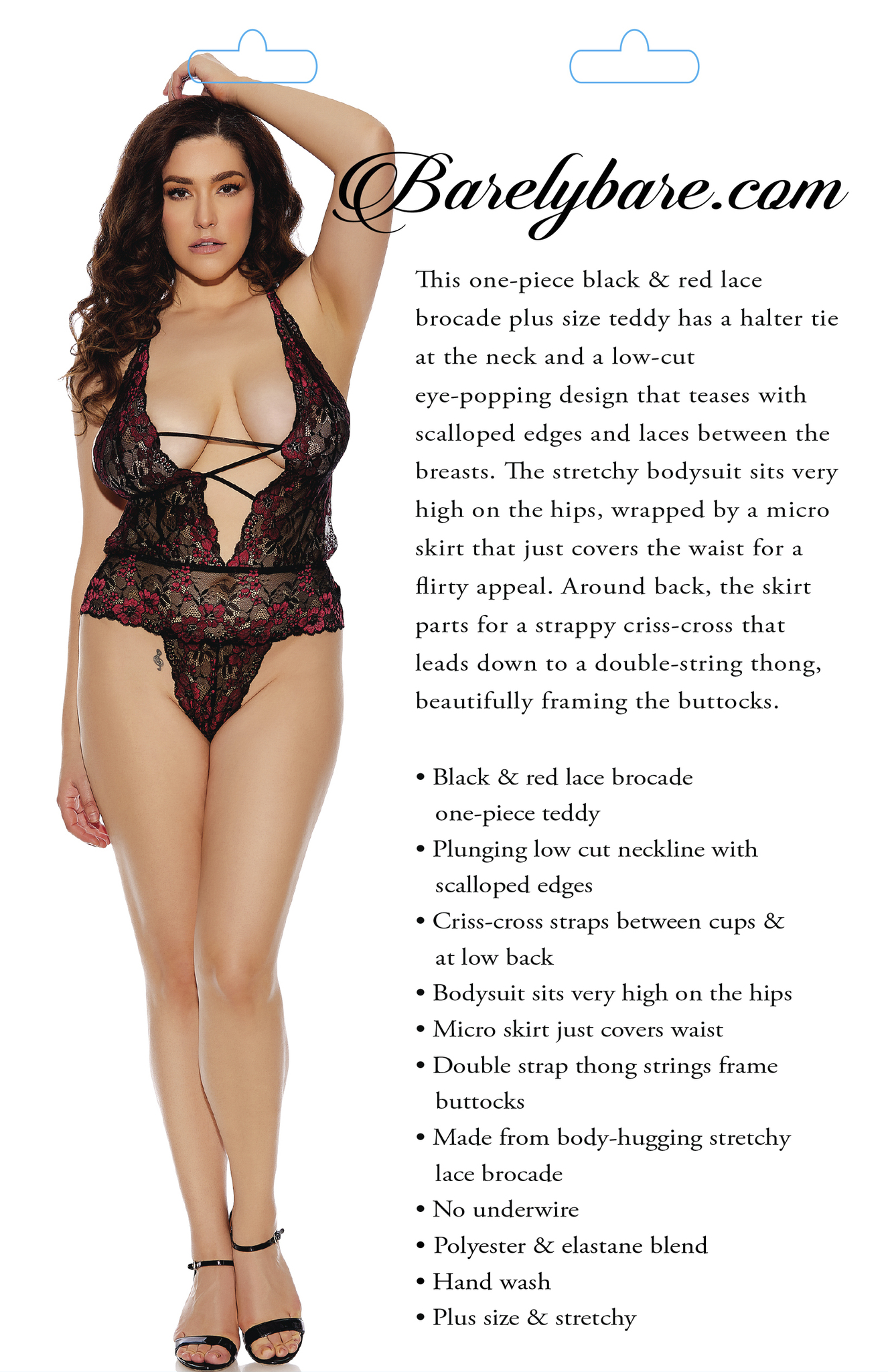 BARELY BARE PLUNGING STRAPPY TEDDY Q/S - Click Image to Close