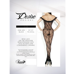 BOW PATTERN BODYSTOCKING W/ OFF SHOULDER RUFFLE RED OS