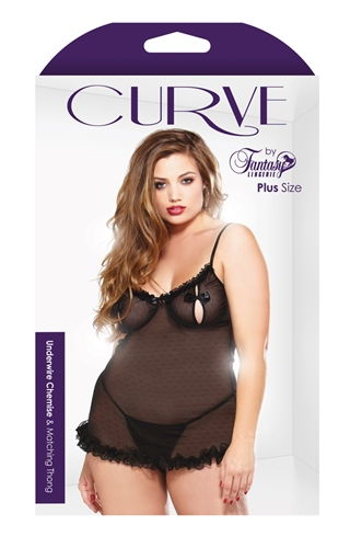CURVE UNDERWIRE CHEMISE & THONG BLACK