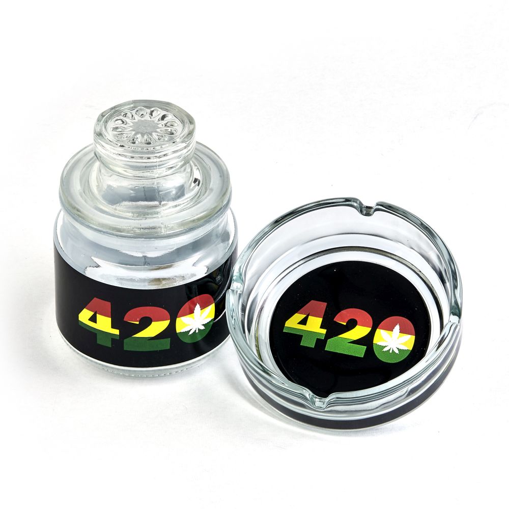 420 GLASS STASH JAR & ASHTRAY SET - Click Image to Close