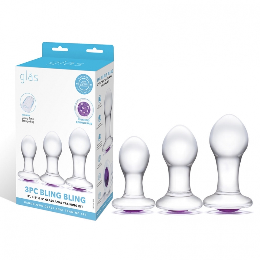 (WD) GLAS 3PC BLING BLING 3 4" GLASS ANAL TRAINING KIT " - Click Image to Close