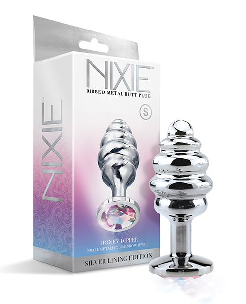 NIXIE HONEY DIPPER SMALL RIBBED STAINLESS STEEL PLUG - Click Image to Close