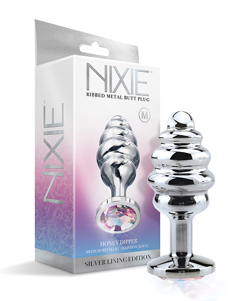 NIXIE HONEY DIPPER MEDIUM RIBBED STAINLESS STEEL PLUG - Click Image to Close