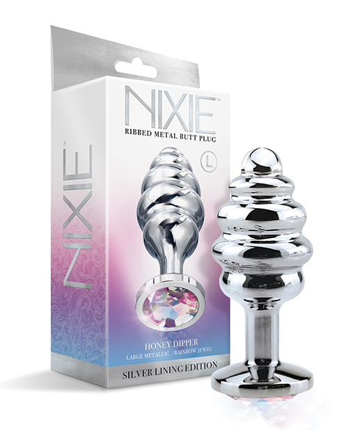 NIXIE HONEY DIPPER LARGE RIBBED STAINLESS STEEL PLUG - Click Image to Close