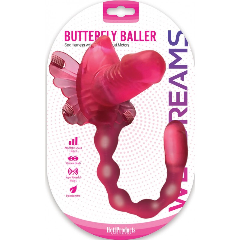 WET DREAMS BUTTERFLY BALLER SEX HARNESS W/ DILDO & DUAL MOTORS - Click Image to Close