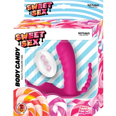 SWEET SEX BODY CANDY SILICONE TOY W/ TONGUE & BEADS MAGENTA - Click Image to Close