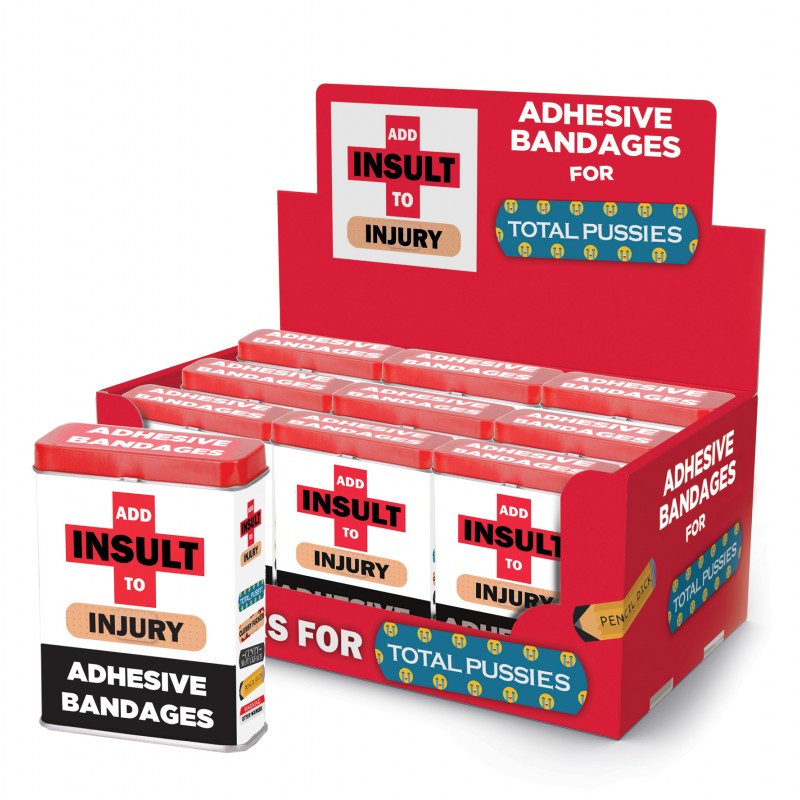 ADD INSULT TO INJURY BANDAIDS W/ ASST SAYINGS 9 PC DISPLAY - Click Image to Close