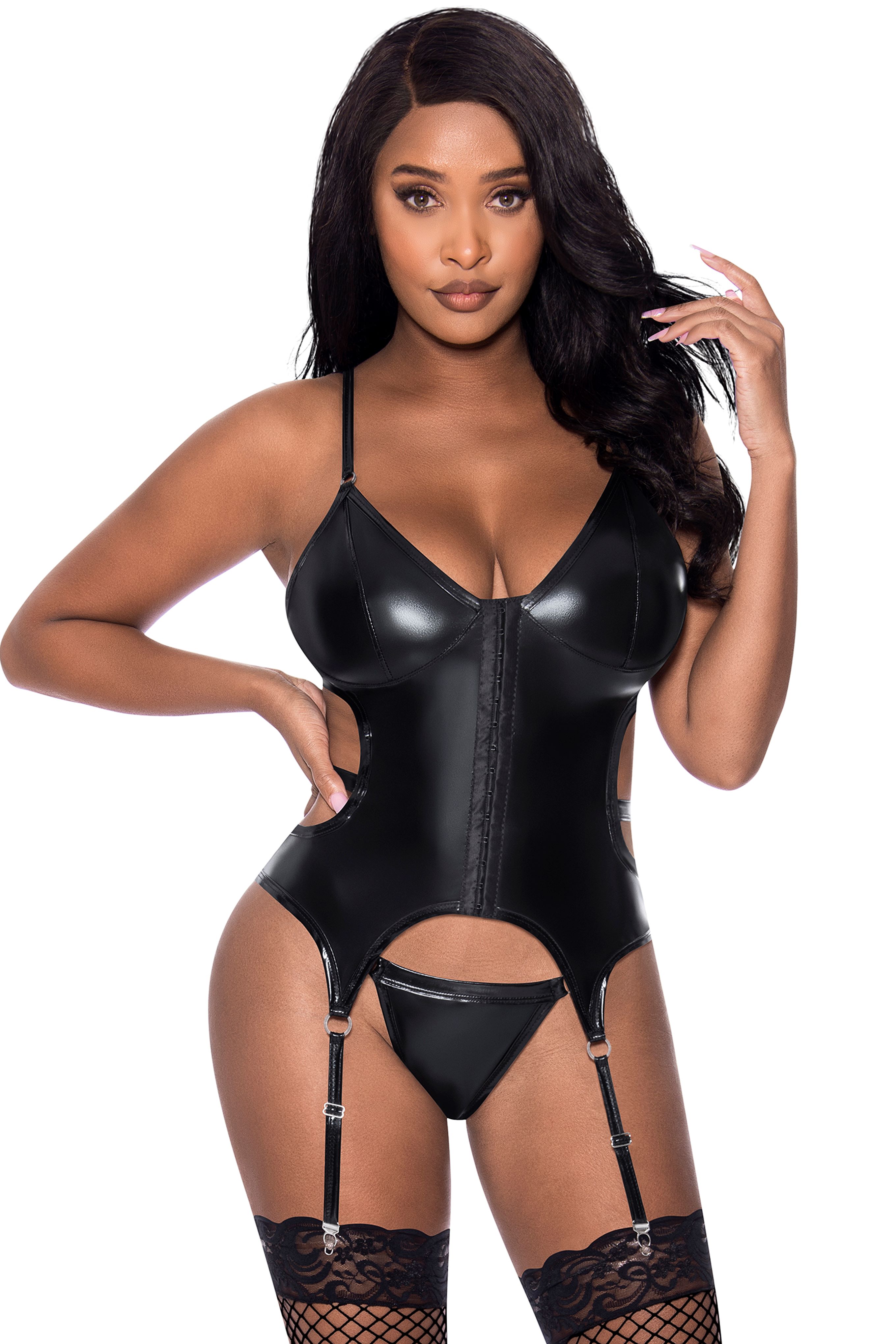 CLUB CANDY BASQUE & CHEEKY PANTY BLACK S/M - Click Image to Close